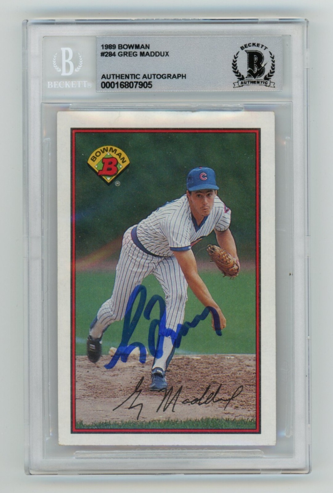 Greg Maddux Autographed Signed Chicago Cubs 1989 Bowman #284 BAS 10 Auto HOF Beckett COA Cubs Braves 