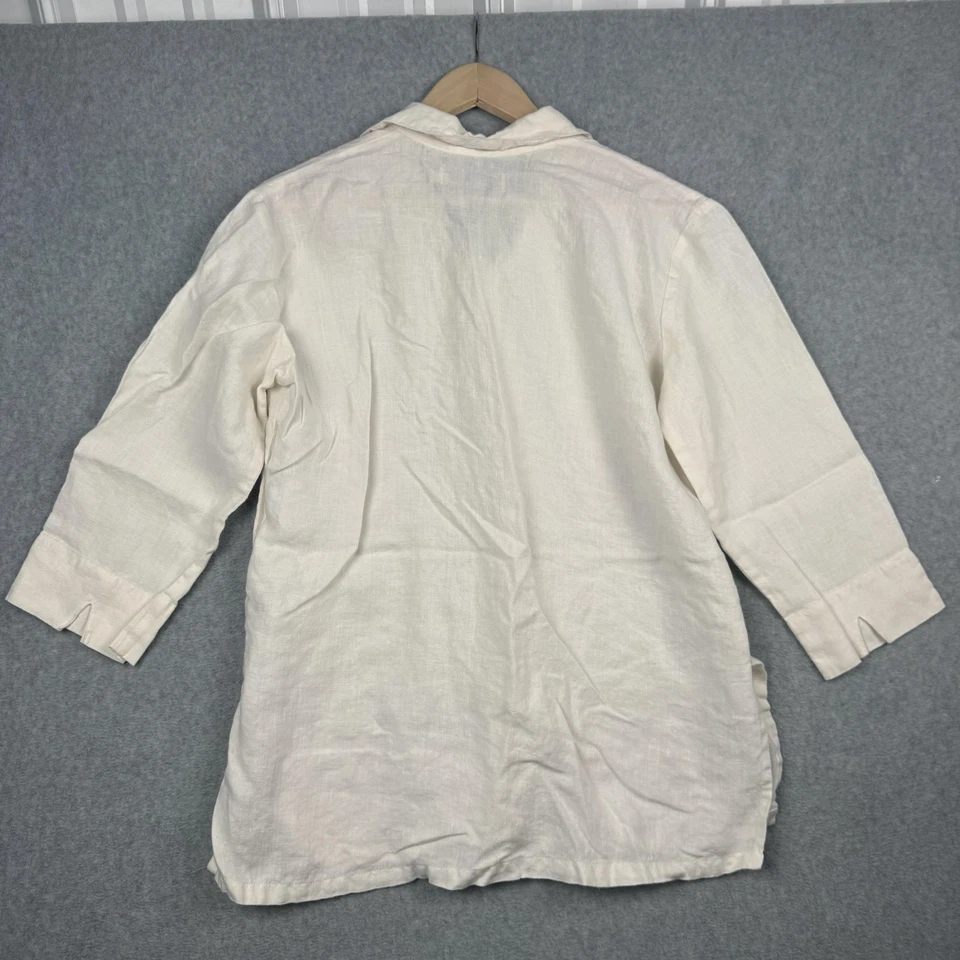 Camisa Jams World Mujer Mediana Marfil Lino Abotonada Manga 3/4 Túnica Hecha en EE. UU. Foto 2 de 4