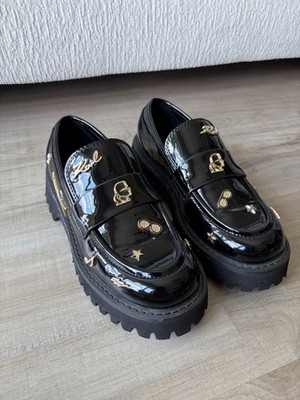 Karl Lagerfeld Black Patent Leather Gaston Rocker Moc Toe Loafer