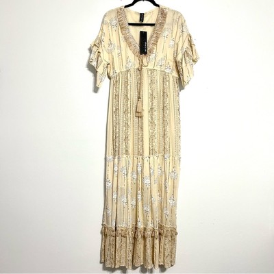 Anthropologie maxi yellow babydoll dress Boho Y2K Fairy Peasant Cottage NWT L