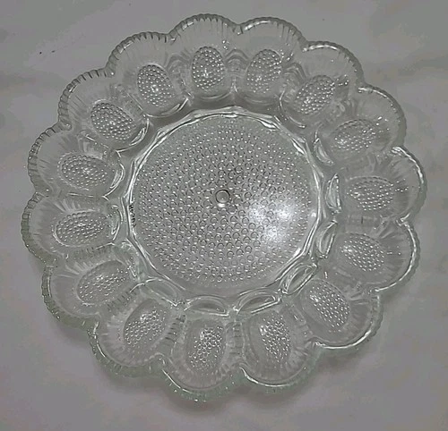 Vintage Deviled Egg Dish Indiana Clear Glass Hobnail Pressed 11"