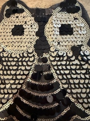 Black and Gold sequin OWL sew on patch. Gorgeous! 9 x 7 inches
