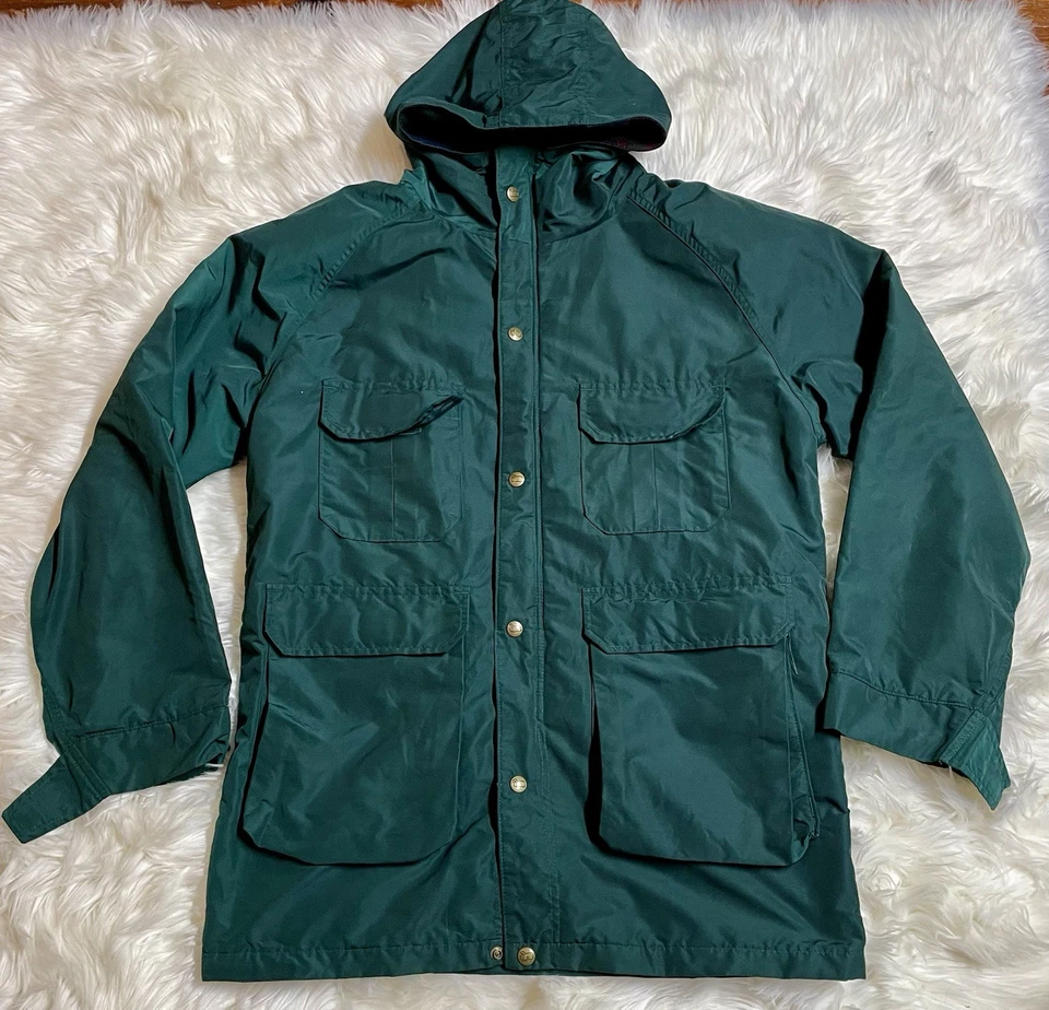 Parka Woolrich vintage, forro de lana verde bosque/a cuadros, varios bolsillos, talla M Foto 3 de 4