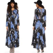 Free People First Kiss Printed Maxi Dress Botanical Night Blue XS