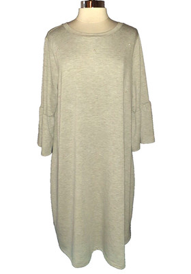 NEW LANE BRYANT Plus Size 2X 18W 20W Shift Dress Grey Pearl Beads 3/4 Sleeve