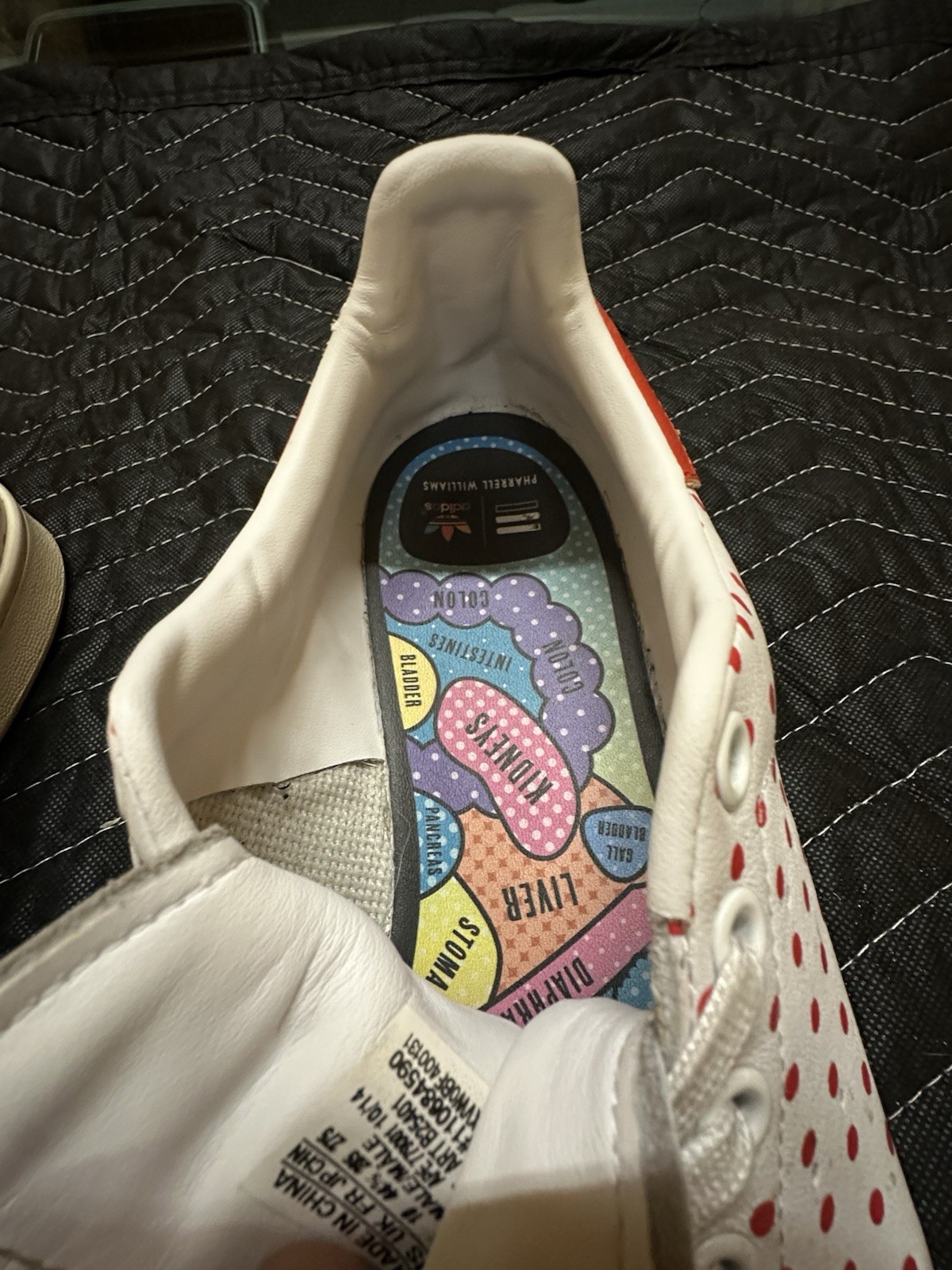 Used / Worn Adidas Stan Smith Pharrell Polka Dot Shoes Red / White Size 10.5 Men