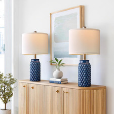 Set of 2 Blue Ceramic 20.5" Modern Farmhouse Bedside Lamps for Nightstand