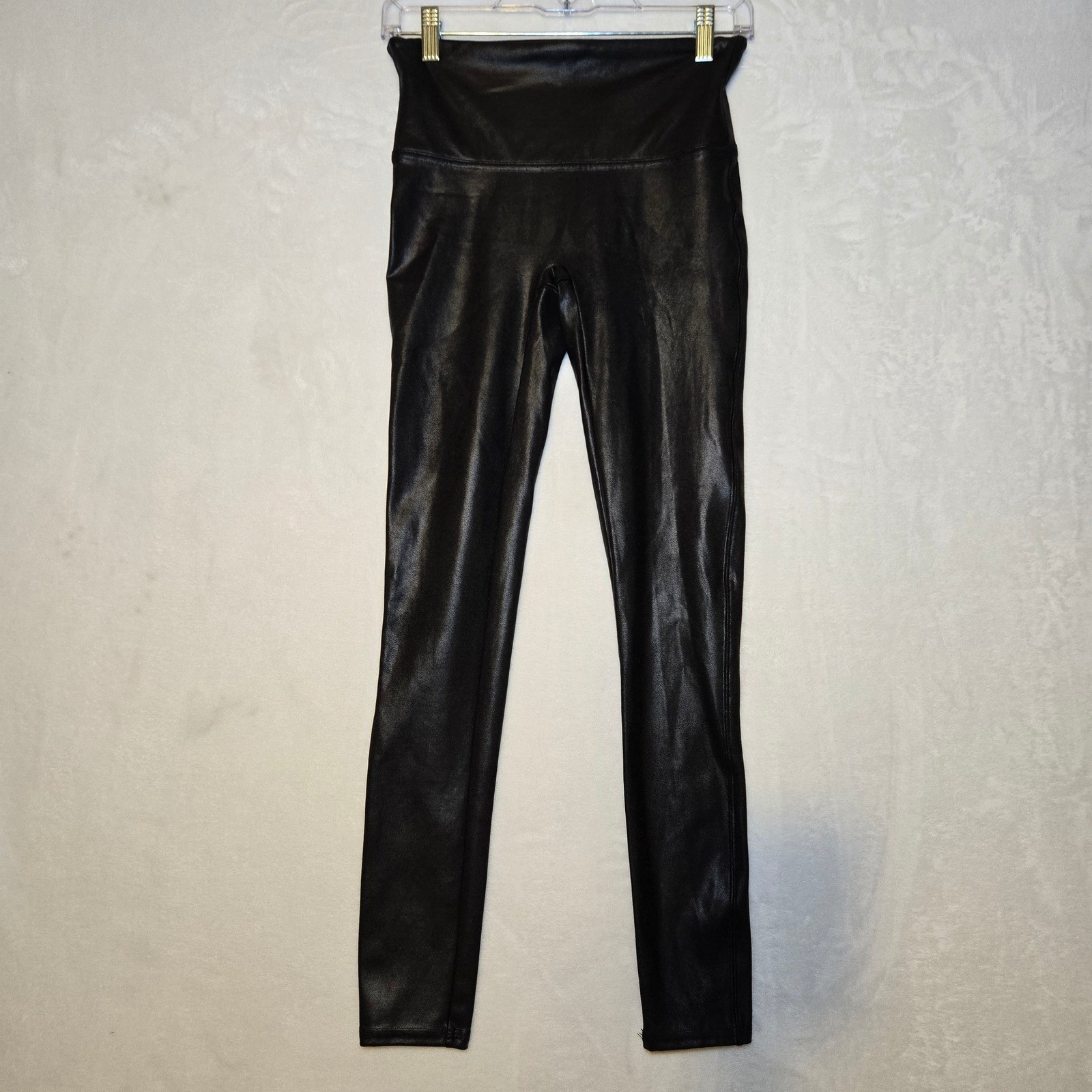 Spanx Faux Leather Leggings Black High Waisted Tummy Control Womens M/M