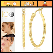 Dainty 14K Gold Plated Hoop Earrings for Women, Engraved 925 Silver, Multiple Si