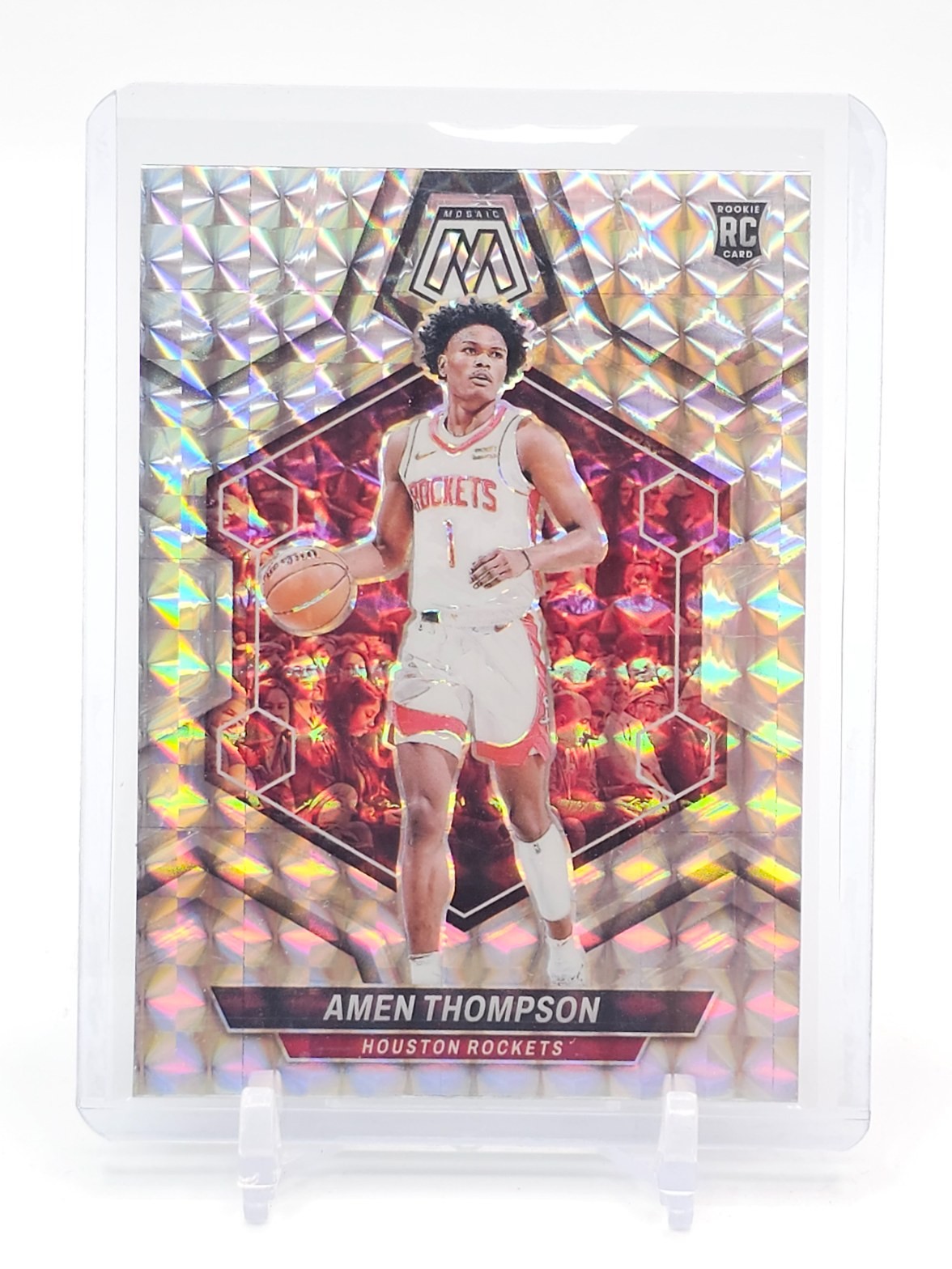 AMEN THOMPSON 2023-24 MOSAIC ROOKIE SILVER MOSAIC PRIZM RC #230 ROCKETS Q5537