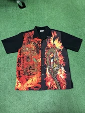 Vintage 90s WD Sportswear Dragon Button Down Shirt Men's XL Short Sleeve Bowling