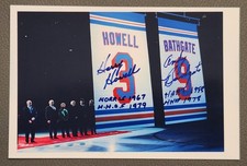 Andy Bathgate Harry Howell Dual Auto Signed 4 x 6 Rangers # retirement Photo