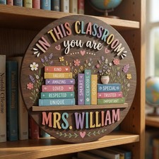Custom Teacher Classroom Door Sign Wooden Name Personalized School Hanger Decor