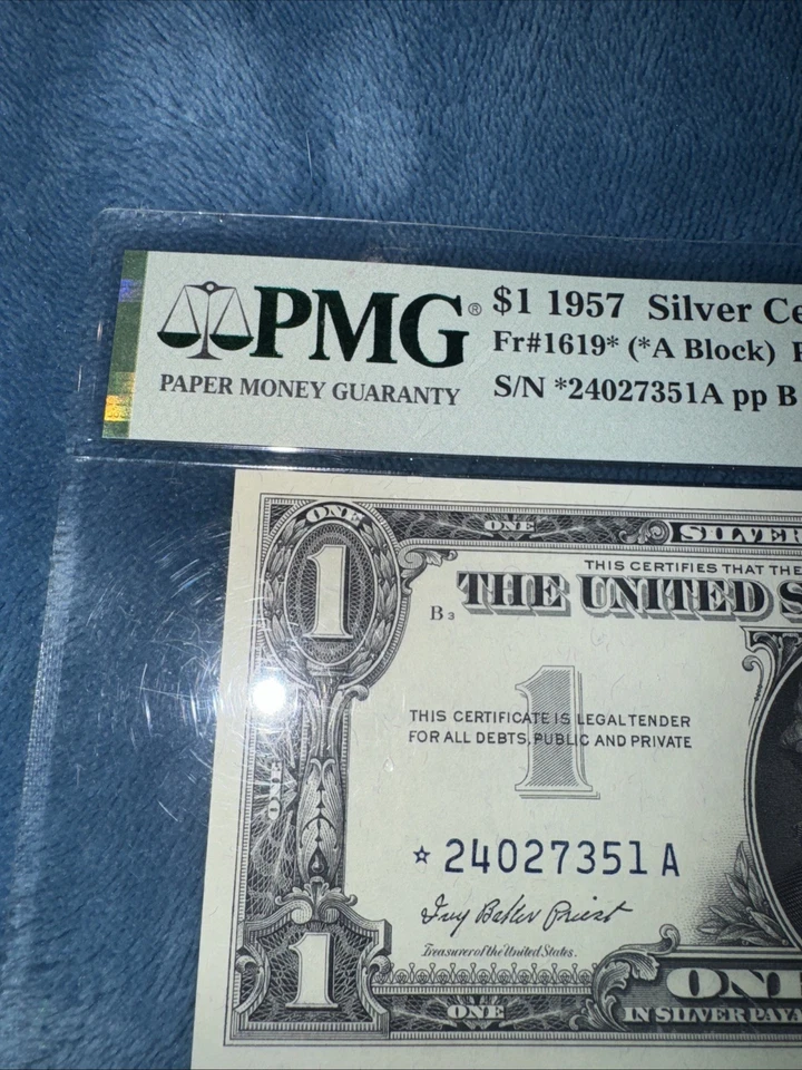 1957 $1 ⭐️ Note Silver certificate PMG 66 Gem EPQ S/N*24027351 A - Image 2 of 4