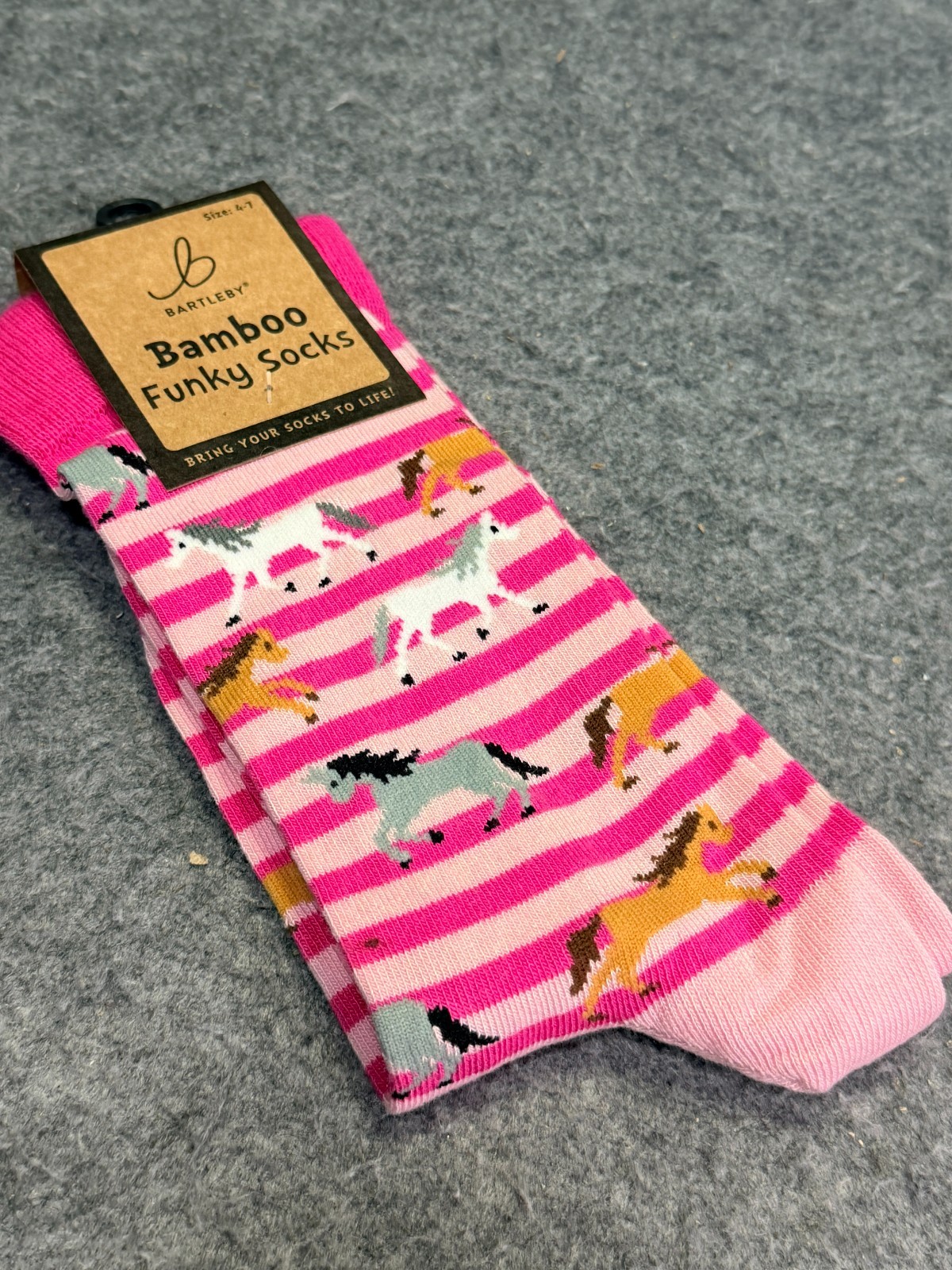 Bartleby Bamboo Funky Socks Pink Horse Stripe Ladies Size 4-7
