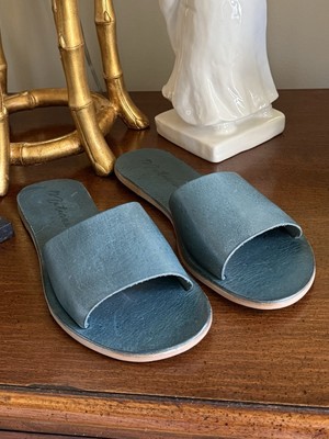 Matisse Carmen Anthropologie Green Leather Minimalist Boho Sandals Flat Slides 9