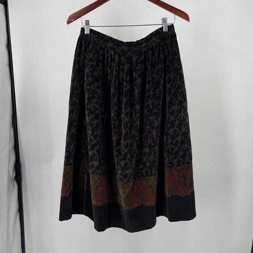 Vintage 70s Women's Velvet Midi Skirt Paisley Floral Baroque 12 M Whimsigoth