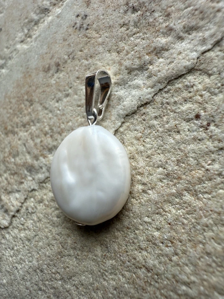Large Round White Baroque Pearl 925 Sterling Silver Pendant - Image 2 of 4