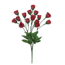 14 In. Burgundy Red Artificial Mini Rose Bud Flower Stem Bush Bouquet Set of 12
