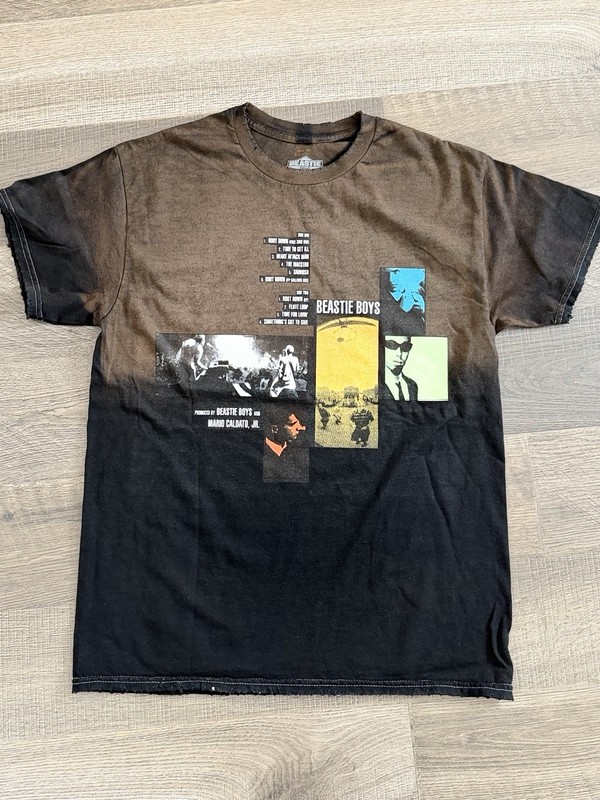 Beastie Boys Root Down Graphic T-Shirt Mens Medium Black Bleach Wash Ombre Band