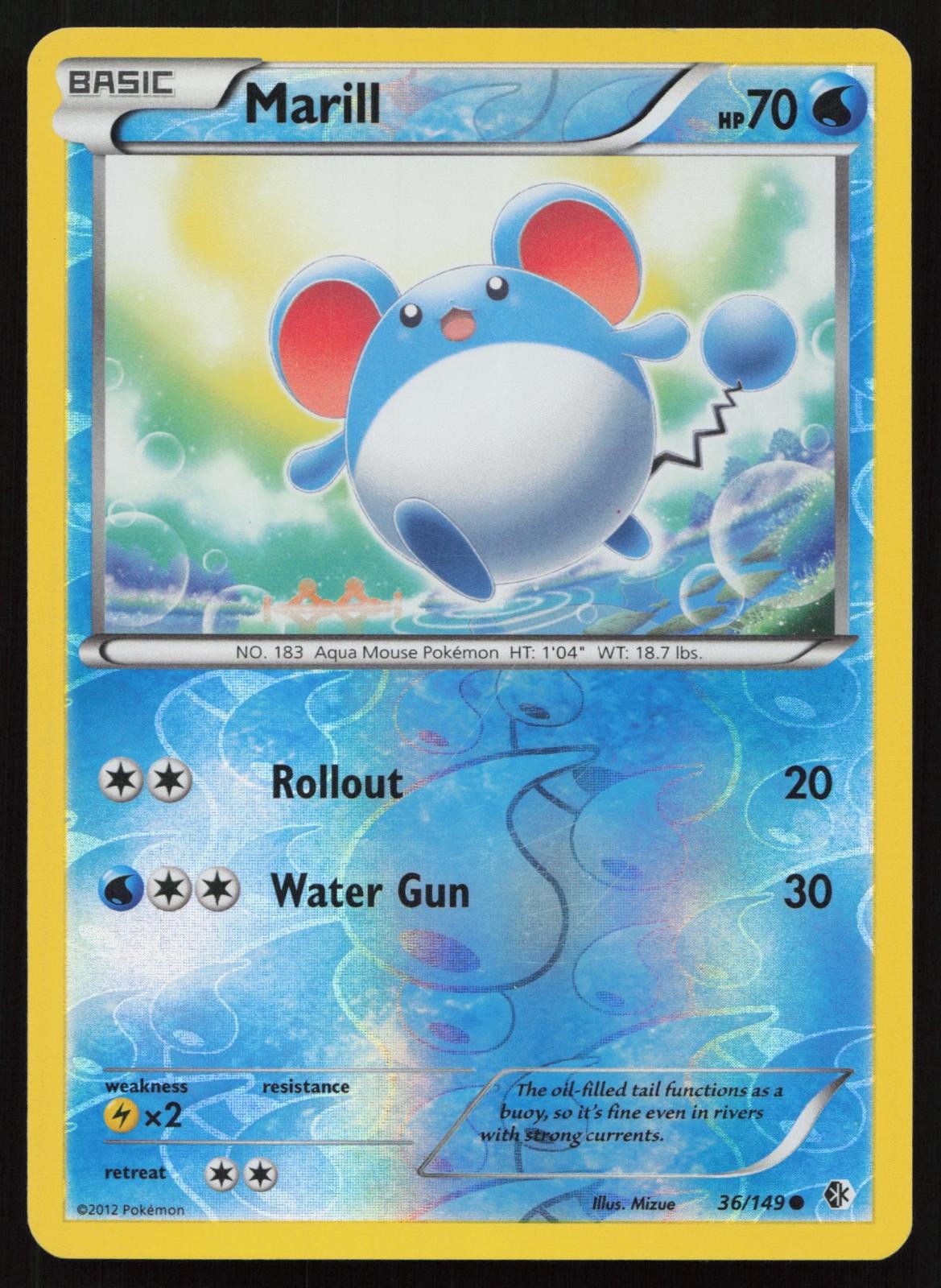 Marill 36/149 Common Boundaries Crossed Pokemon Reverse Holo Lightly Played