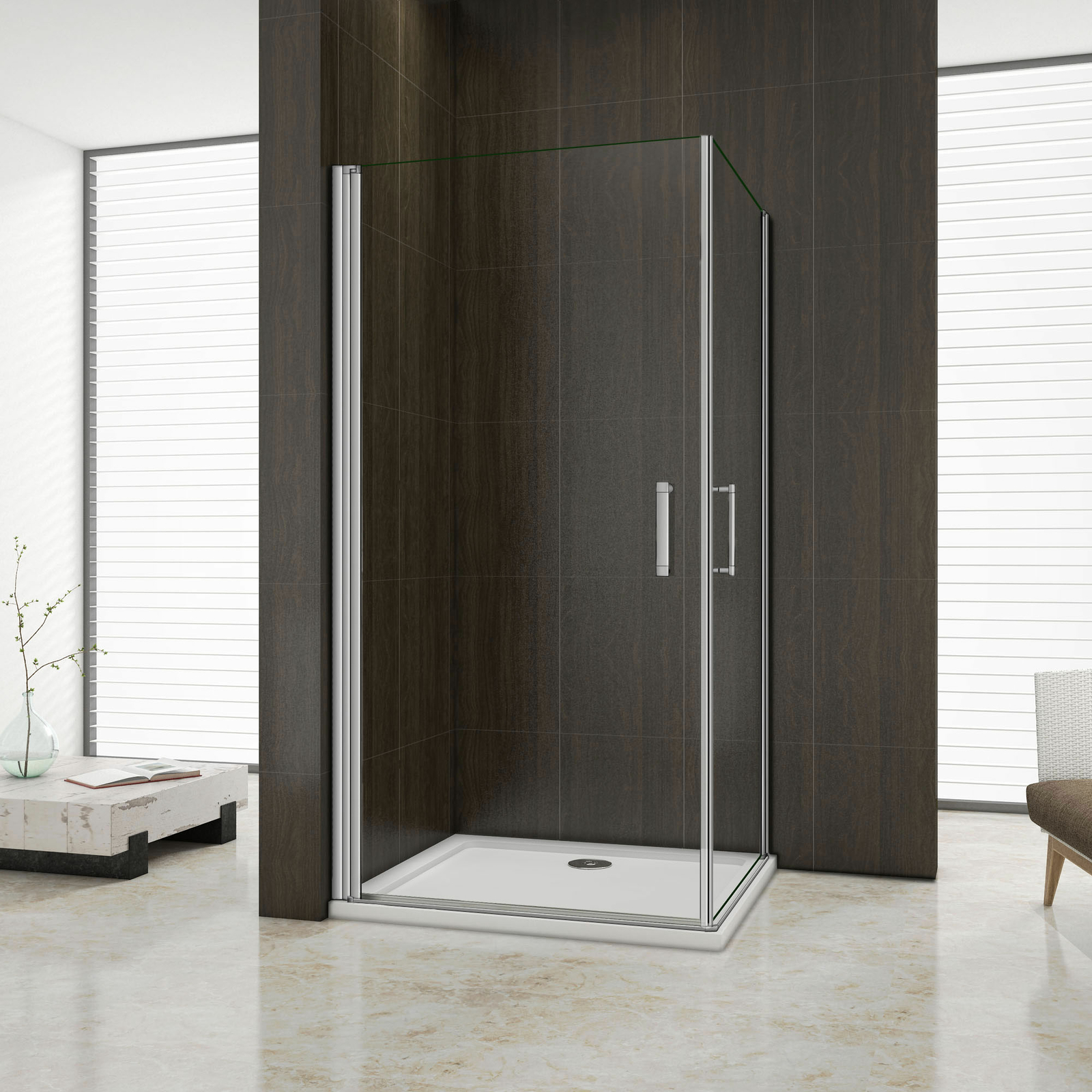Mamparas de Ducha 185 CM Marco Gris Mate Dos Puertas Abatibles Cristal...