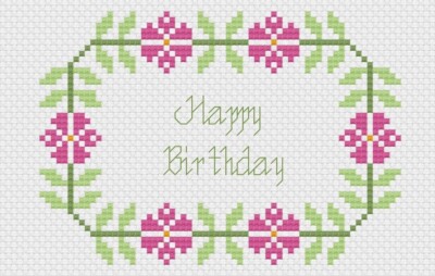 Pink Flower Birthday Cross Stitch Card Kit or Pattern by Florashell