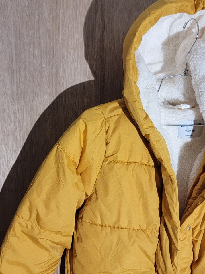 Chaqueta acolchada antigua azul marino para mujer talla XL con capucha resistente al agua forro sherpa dorado Foto 2 de 4