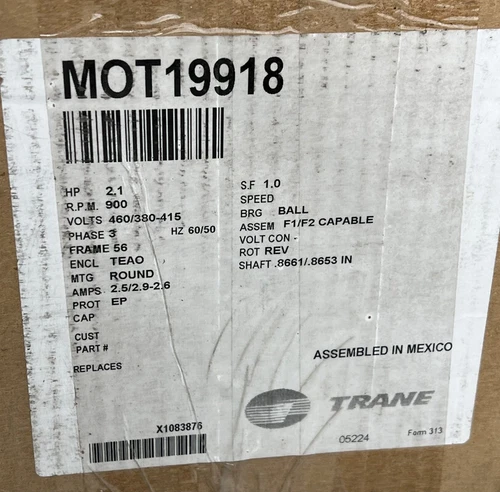TRANE MOT19918 CHILLER COND MOTOR 2.1HP 3PH 10 POLE 900RPM 380-460V 2.5-2.9AMPS