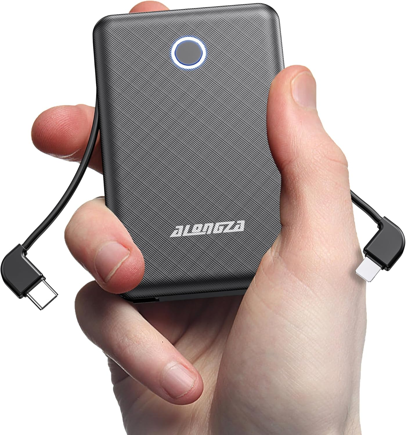 Compact 6000mAh Power Bank with Built-in Cable - Portable Charger for On-the-Go