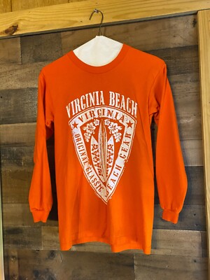 その他 shio Virginia Beach Long Sleeve T-Shirt Womens Small USA Made Orange