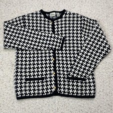 Classic Elements Womens Sweater Jacket Sz S Black White Tight Knit Button Up