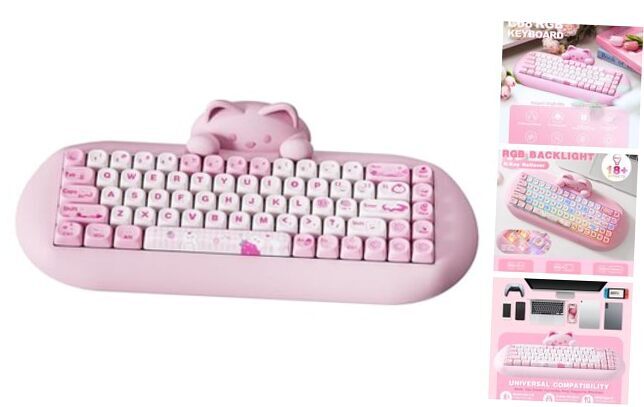 C68 Wireless Mechanical Gaming Keyboard with Hot Milk Switch in Pink-image