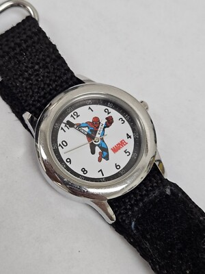 Spiderman Watch Silver Stainless Steel Black Nylon Band 31m New Battery Quartz