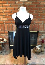 VTG 1990 Black Empire Waist Sequin Evening Party Versatile Cocktail Dress Small 