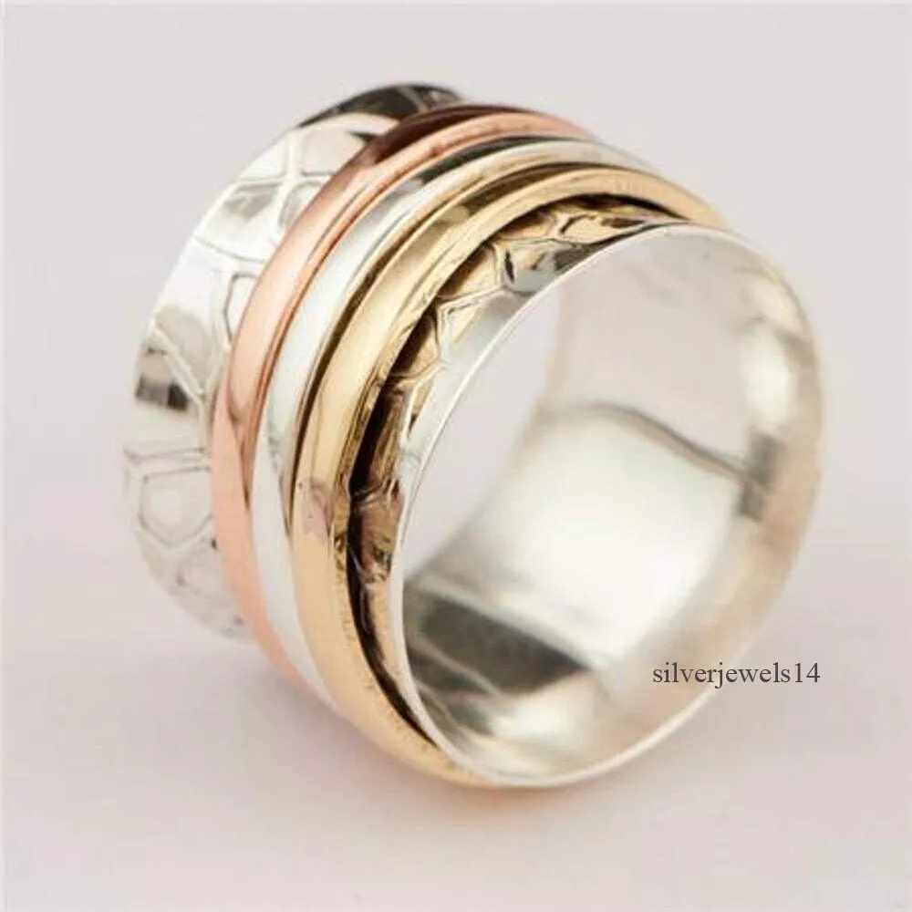 Solid 925 Sterling Silver Brass Copper Spinner Ring Handmade Jewelry sz749