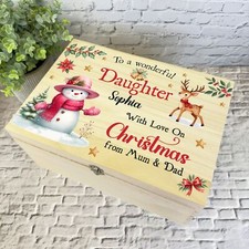 Snowmen Wooden Personalised Christmas Hamper Gift Box For Daughter