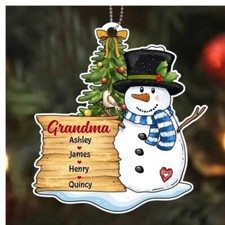 Personalized Grandkids Snowman Christmas Ornament, Christmas Ornament For Grandm