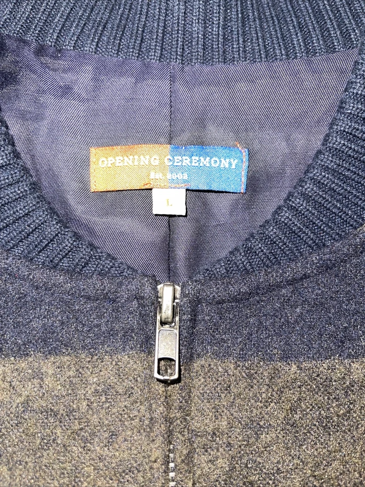 Preowned- Opening Ceremony Full Zip Striped Wool Bomber Jacket Mens (Size L) - Image 4 of 4
