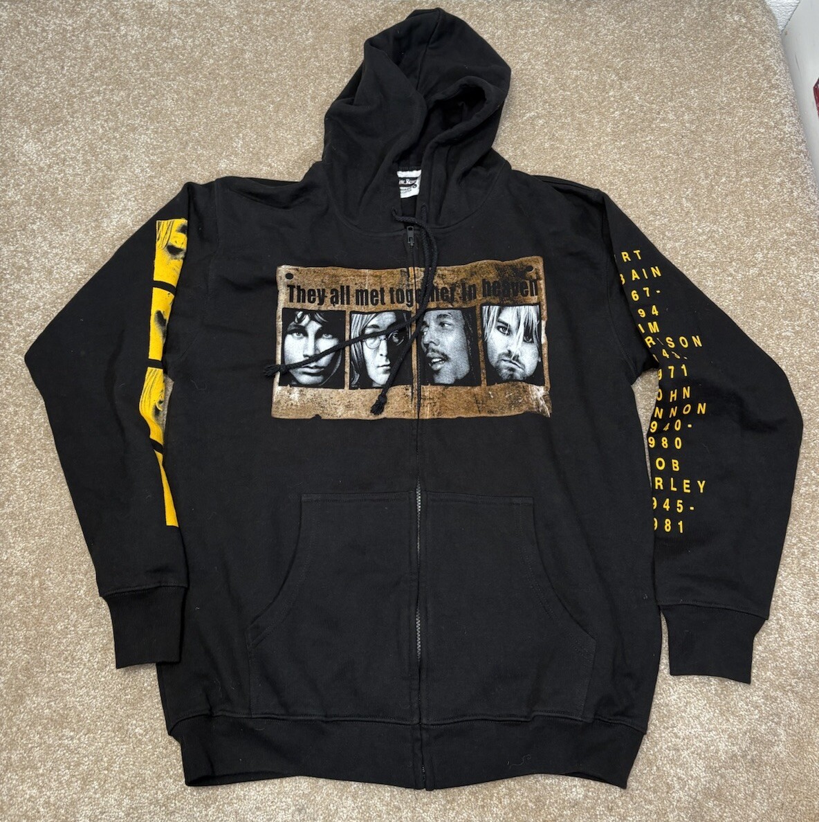 Roxx Kurt Cobain John Lennon Hoodie Black Full Zip Unisex Sz Large