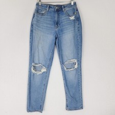 American Eagle Jeans Womens 4 Short Blue Mom Jean High Rise Distressed Denim