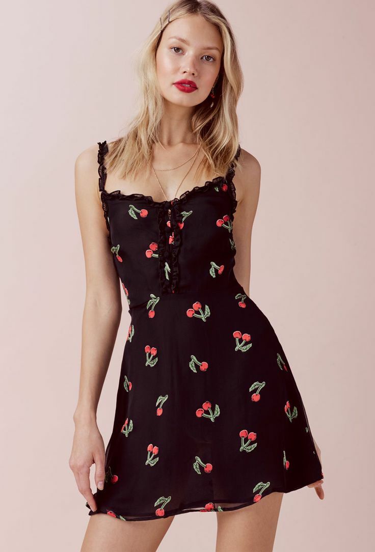 For Love & Lemons Black Cherry Print Tank Mini Dress M | eBay