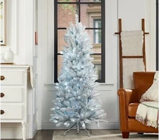 SILVER TINSEL Frosted Pre-lit 5ft Christmas Tree w/Storage Bag - Kringle Express