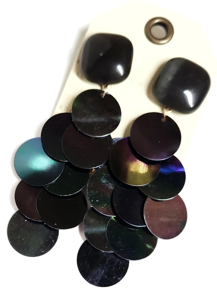 Pendientes colgantes Anthropologie lentejuelas turquesa oscura chapado en oro latón nuevos con etiquetas Foto 3 de 4