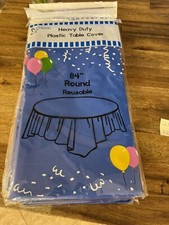 12-Pack Heavy Duty Plastic Table Covers Tablecloth Reusable Round 84" Blue