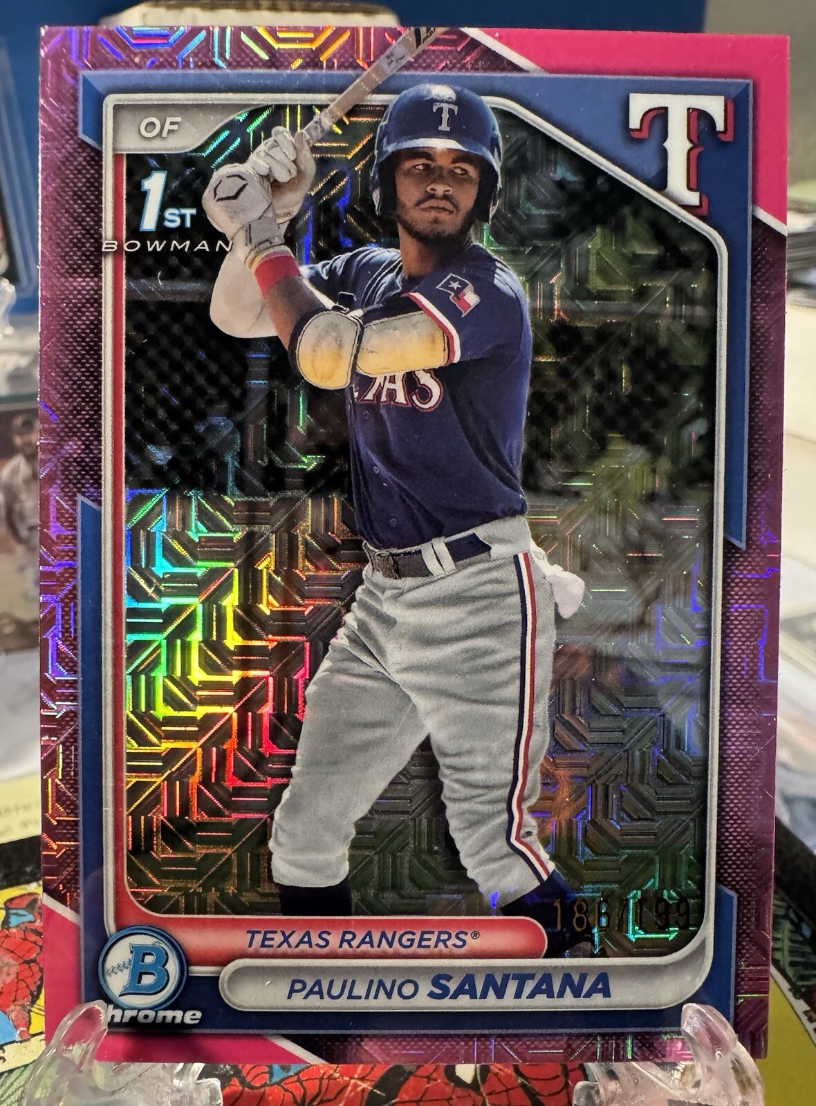 2024 Bowman Chrome Mega Paulino Santana 1st Pink Mojo Refractor /199 #BCP-245