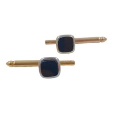 Black Onyx 1/20 12K Gold Filled Vintage Mens Cuff Links Classic Square Geometric