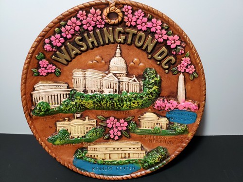 "Placa de cerámica de colección colgante de recuerdos de pared de mediados de siglo WASHINGTON DC 8" - Imagen 3 de 12