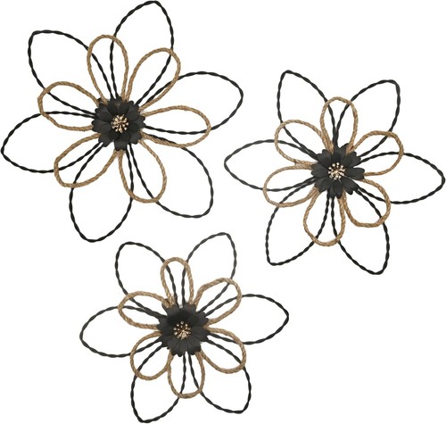Rustic Metal Flowers Wall Art Decor for Home, Office, Garden (Black -3)