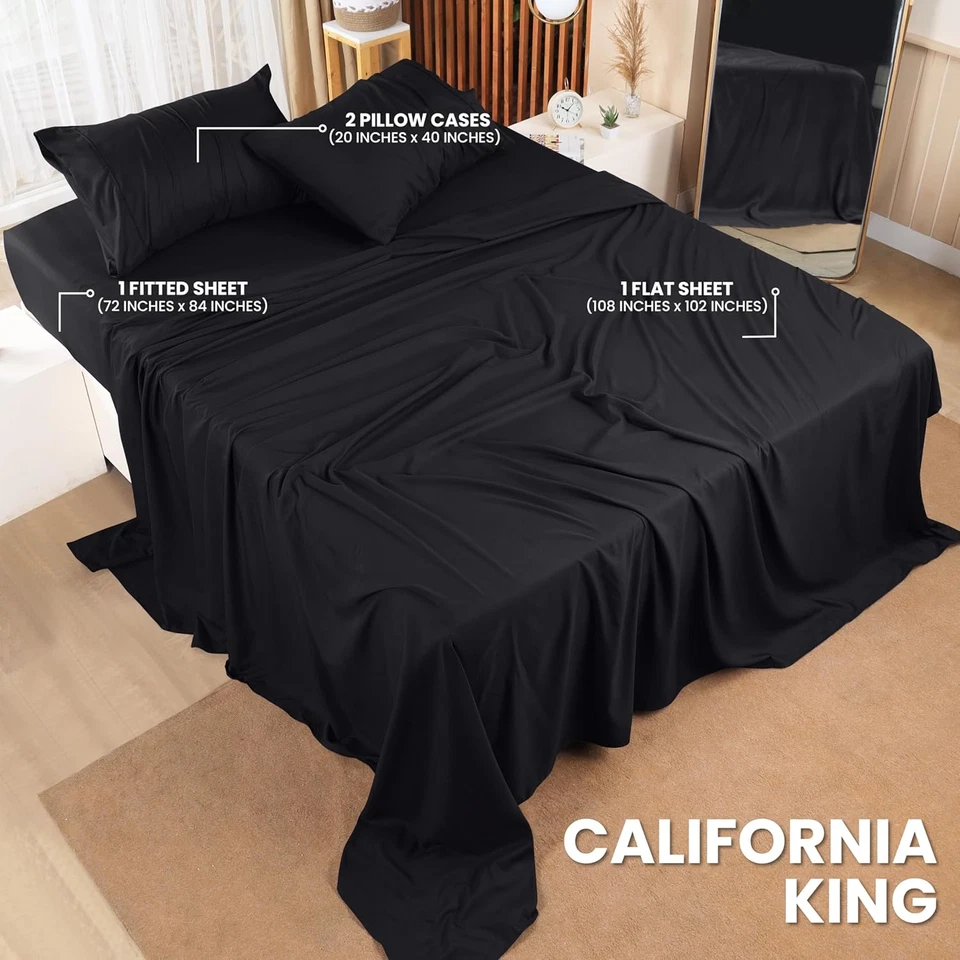 Set di lenzuola per letto California King, in microfibra spazzolata, resistente - Immagine 2 di 4